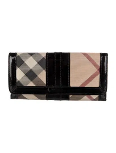 Pre-owned Burberry Nova Check Pattern Patent Leather Continental Wallet In Black/neutrals