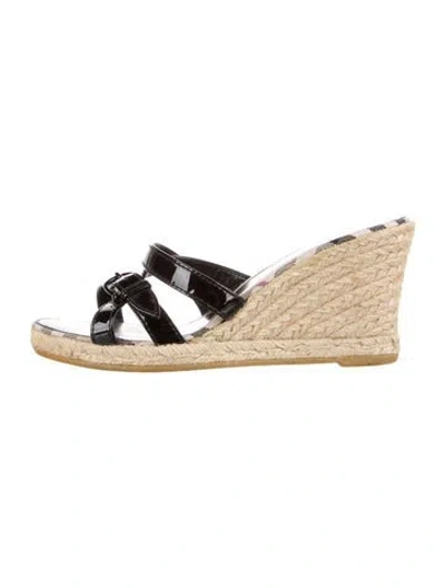 Pre-owned Burberry Nova Check Pattern Patent Leather Espadrilles In Black