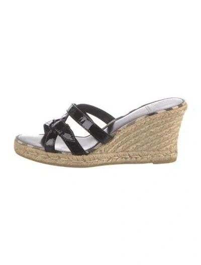 Pre-owned Burberry Nova Check Pattern Patent Leather Espadrilles In Black