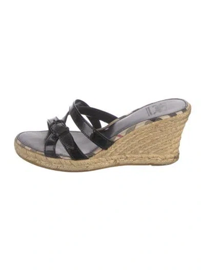 Pre-owned Burberry Nova Check Pattern Patent Leather Espadrilles In Black