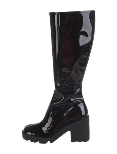 Pre-owned Burberry Nova Check Pattern Patent Leather Moto Boots In Black