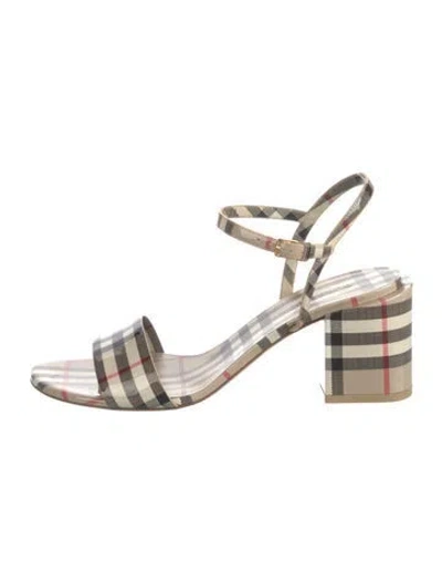 Pre-owned Burberry Nova Check Pattern Patent Leather Sandals In Neutrals