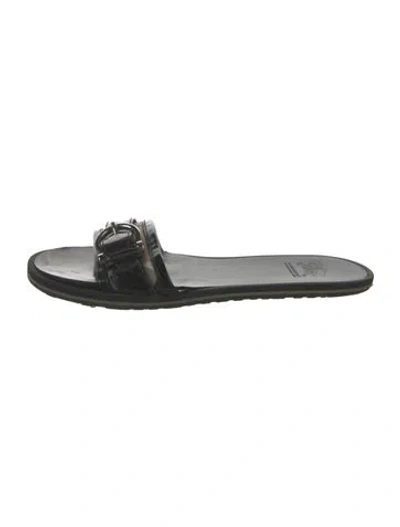 Pre-owned Burberry Nova Check Pattern Patent Leather Slides In Black