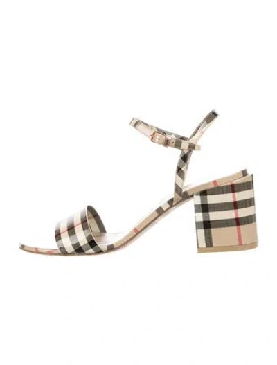 Pre-owned Burberry Nova Check Pattern Patent Leather Slingback Sandals In Neutral