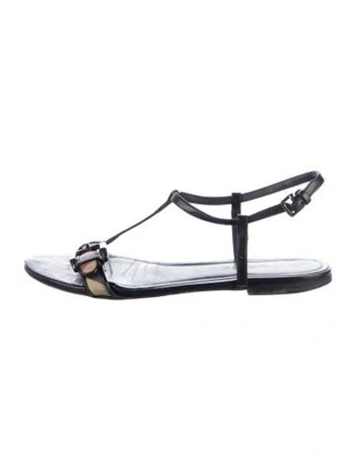 Pre-owned Burberry Nova Check Pattern Patent Leather T-strap Sandals In Black