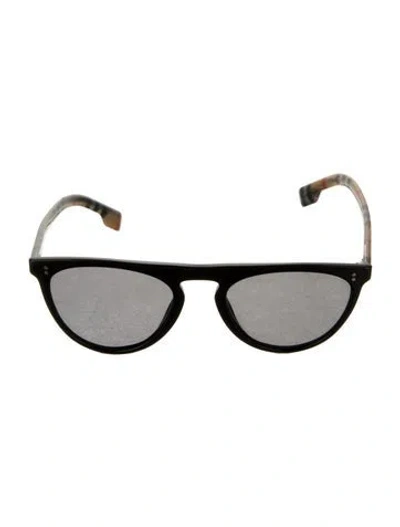 Pre-owned Burberry Nova Check Pattern Round Sunglasses In Black
