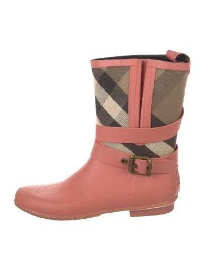 Pre-owned Burberry Nova Check Pattern Rubber Boots In Pink