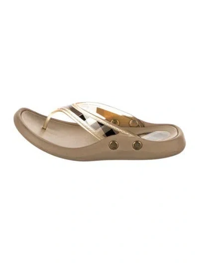 Pre-owned Burberry Nova Check Pattern Rubber Flip Flops In Gold