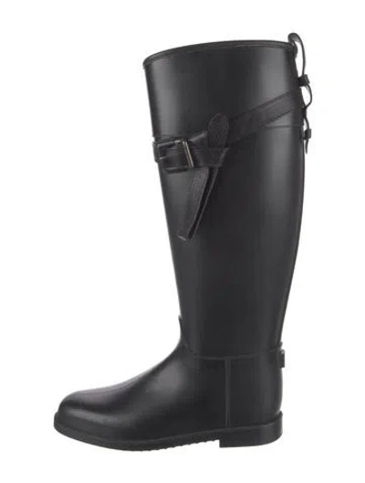 Pre-owned Burberry Nova Check Pattern Rubber Rain Boots In Black