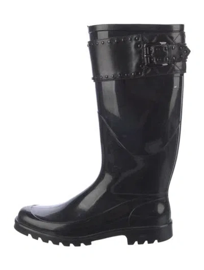 Pre-owned Burberry Nova Check Pattern Rubber Rain Boots In Black