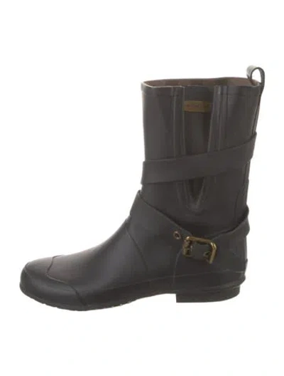 Pre-owned Burberry Nova Check Pattern Rubber Rain Boots In Black