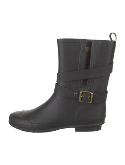 Pre-owned Burberry Nova Check Pattern Rubber Rain Boots In Black