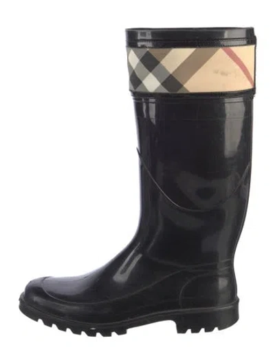 Pre-owned Burberry Nova Check Pattern Rubber Rain Boots In Black