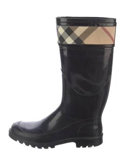 Pre-owned Burberry Nova Check Pattern Rubber Rain Boots In Black