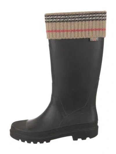 Pre-owned Burberry Nova Check Pattern Rubber Rain Boots In Black