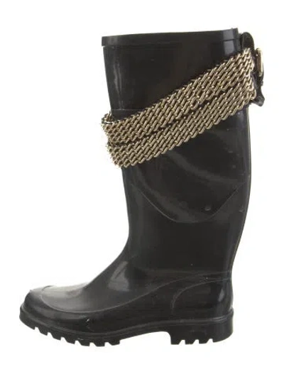 Pre-owned Burberry Nova Check Pattern Rubber Rain Boots In Black