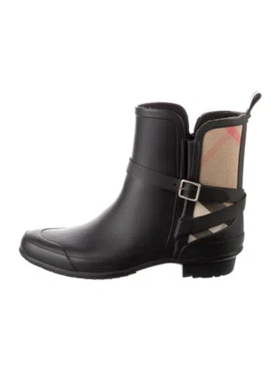 Pre-owned Burberry Nova Check Pattern Rubber Rain Boots In Black