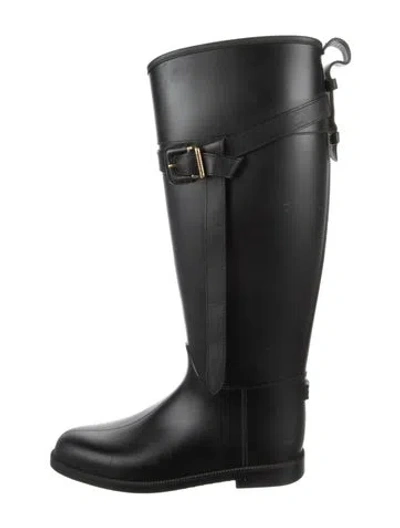 Pre-owned Burberry Nova Check Pattern Rubber Rain Boots In Black