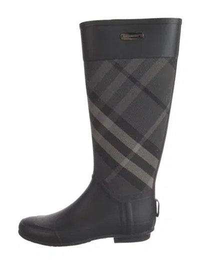 Pre-owned Burberry Nova Check Pattern Rubber Rain Boots In Black