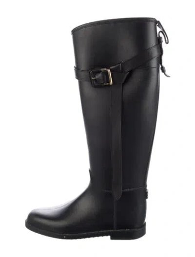 Pre-owned Burberry Nova Check Pattern Rubber Rain Boots In Black