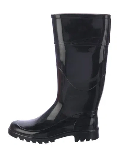 Pre-owned Burberry Nova Check Pattern Rubber Rain Boots In Black