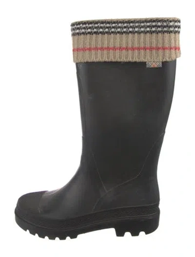 Pre-owned Burberry Nova Check Pattern Rubber Rain Boots In Black