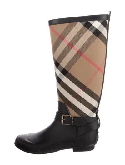 Pre-owned Burberry Nova Check Pattern Rubber Rain Boots In Black