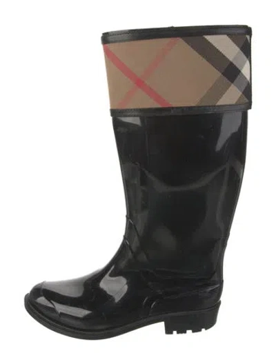 Pre-owned Burberry Nova Check Pattern Rubber Rain Boots In Black