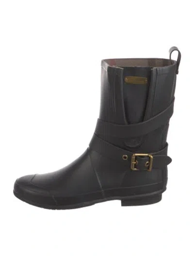 Pre-owned Burberry Nova Check Pattern Rubber Rain Boots In Black