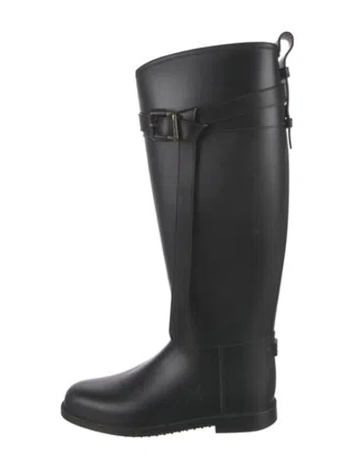 Pre-owned Burberry Nova Check Pattern Rubber Rain Boots In Black