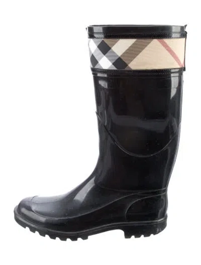 Pre-owned Burberry Nova Check Pattern Rubber Rain Boots In Black