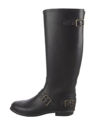 Pre-owned Burberry Nova Check Pattern Rubber Rain Boots In Black