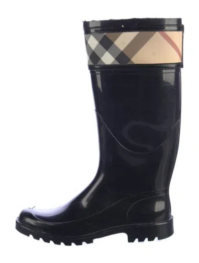 Pre-owned Burberry Nova Check Pattern Rubber Rain Boots In Black