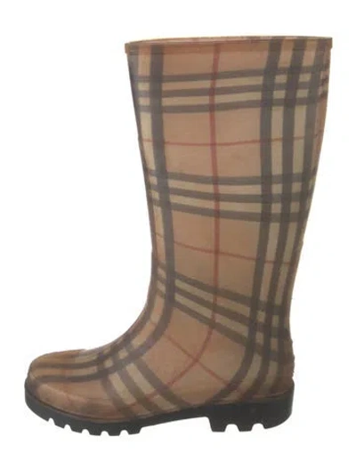 Pre-owned Burberry Nova Check Pattern Rubber Rain Boots In Black/neutrals
