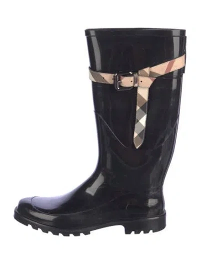 Pre-owned Burberry Nova Check Pattern Rubber Rain Boots In Blue