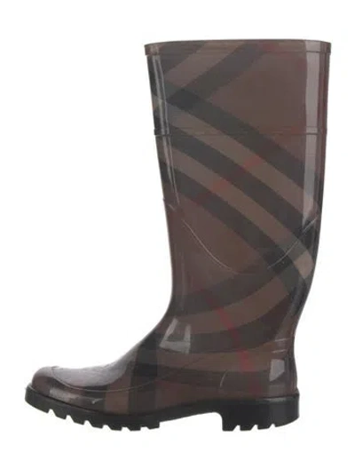 Pre-owned Burberry Nova Check Pattern Rubber Rain Boots In Brown