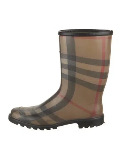 Pre-owned Burberry Nova Check Pattern Rubber Rain Boots In Neutral