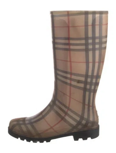 Pre-owned Burberry Nova Check Pattern Rubber Rain Boots In Neutral