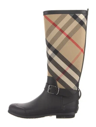 Pre-owned Burberry Nova Check Pattern Rubber Rain Boots In Neutral
