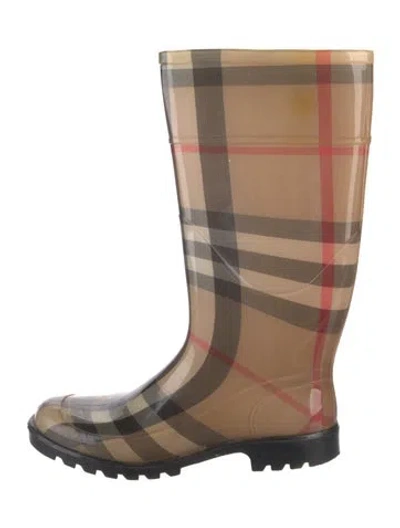 Pre-owned Burberry Nova Check Pattern Rubber Rain Boots In Neutral