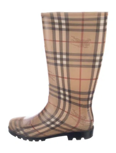 Pre-owned Burberry Nova Check Pattern Rubber Rain Boots In Neutral