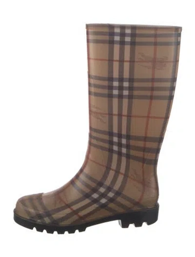Pre-owned Burberry Nova Check Pattern Rubber Rain Boots In Neutral