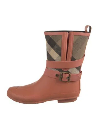 Pre-owned Burberry Nova Check Pattern Rubber Rain Boots In Orange