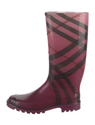 Pre-owned Burberry Nova Check Pattern Rubber Rain Boots In Pink