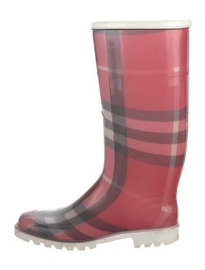 Pre-owned Burberry Nova Check Pattern Rubber Rain Boots In Pink