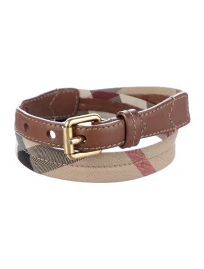 Pre-owned Burberry Nova Check Pattern Skinny Belt In Neutral