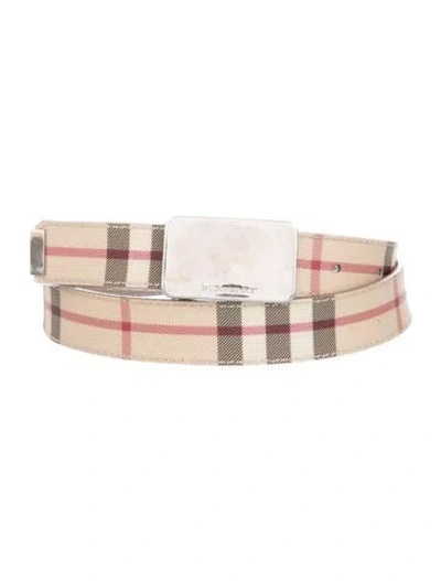 Pre-owned Burberry Nova Check Pattern Skinny Belt In Neutral