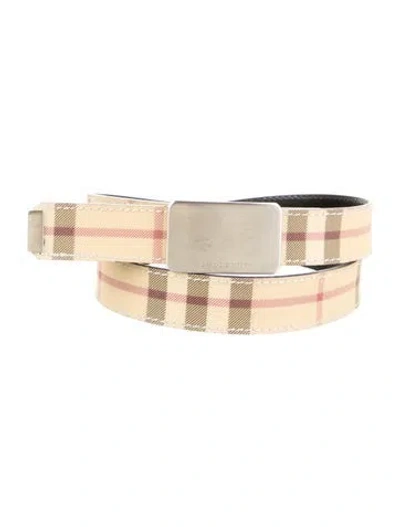 Pre-owned Burberry Nova Check Pattern Skinny Belt In Neutrals