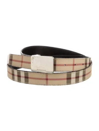 Pre-owned Burberry Nova Check Pattern Skinny Belt In Neutrals