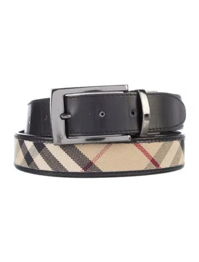 Pre-owned Burberry Nova Check Pattern Skinny Waist Belt In Black